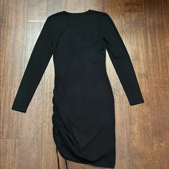 Abercrombie & Fitch Black Long Sleeve Knit Dress, Side Cinched, Size Small Tall - Picture 6 of 9